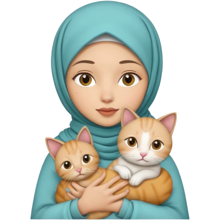 wanita berhijab dengan kucing emoji