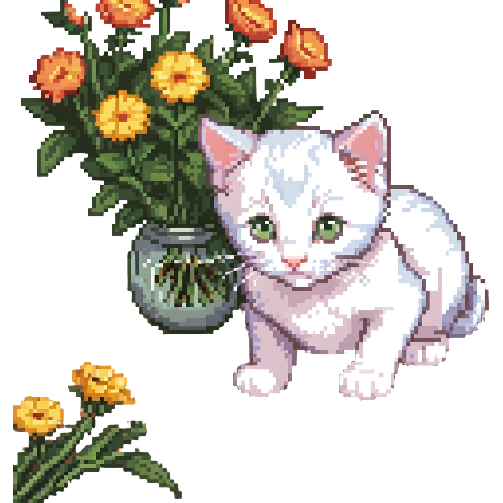 Kitten smells flowers emoji