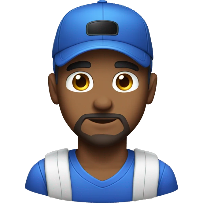 Male video gamer blue cap goatee brown eyes emoji