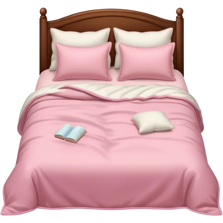  pink cozy bed with soft pillows and a fluffy blanket, neatly made, realistic  emoji