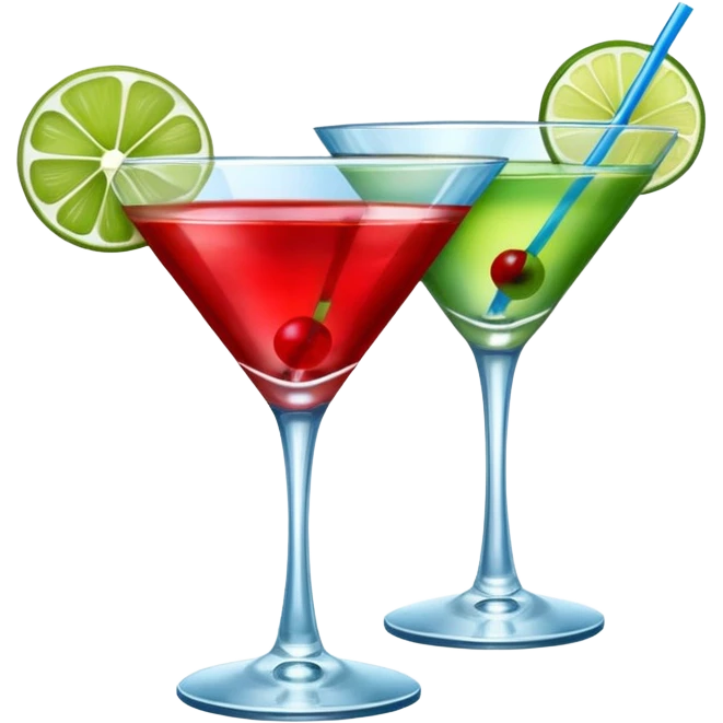 Create an two emoji of red and yellow martini cocktail, cheers with blue and green cocktail emoji