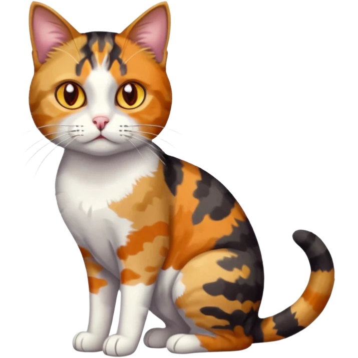 full body anxious looking colourful light patched calico tabby cat with hazel eyes emoji