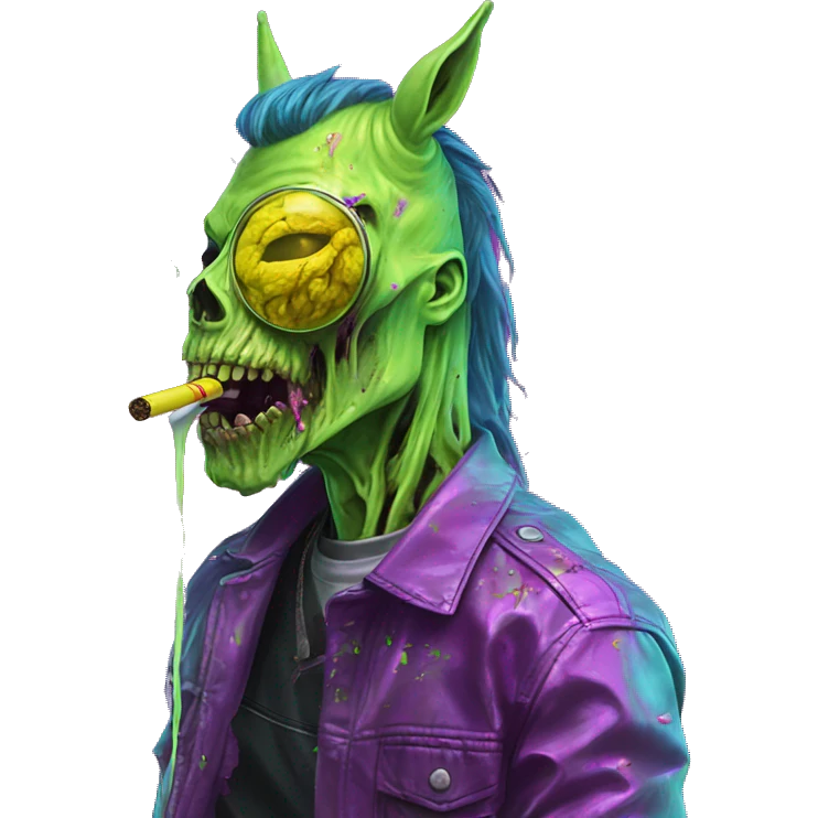 .Zombie_ Vaporwave black holographic oilslick zombie unicorn smoking yellow caution tape  emoji