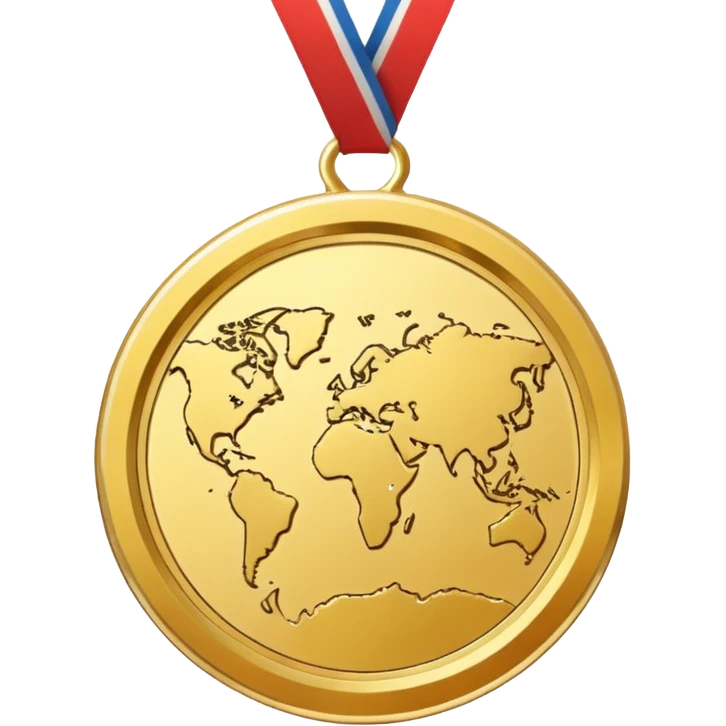 a gold medal with a map engraved on it emoji