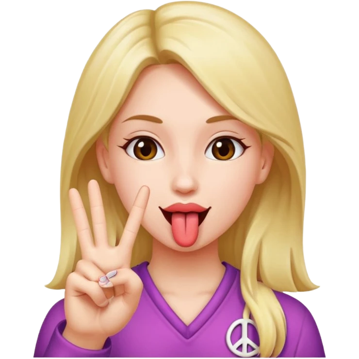 a girl doing a peace sign with her tongue in between her fingers  emoji