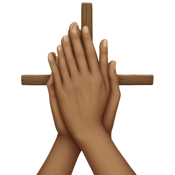 Hands praying with a cross emoji