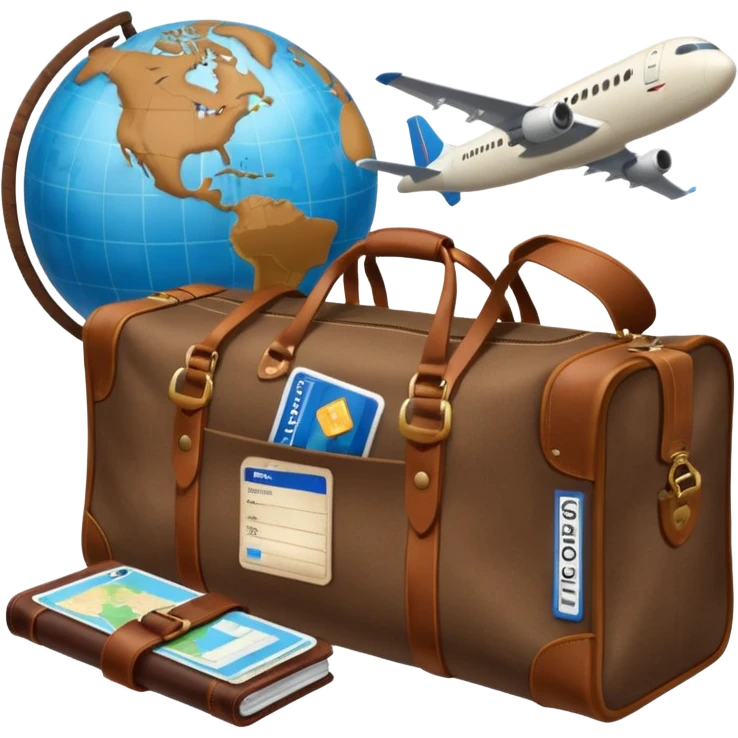 TRAVEL , travel bag , pass board, plane, glob emoji