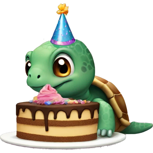Turtle with a birthday hat and cake emoji