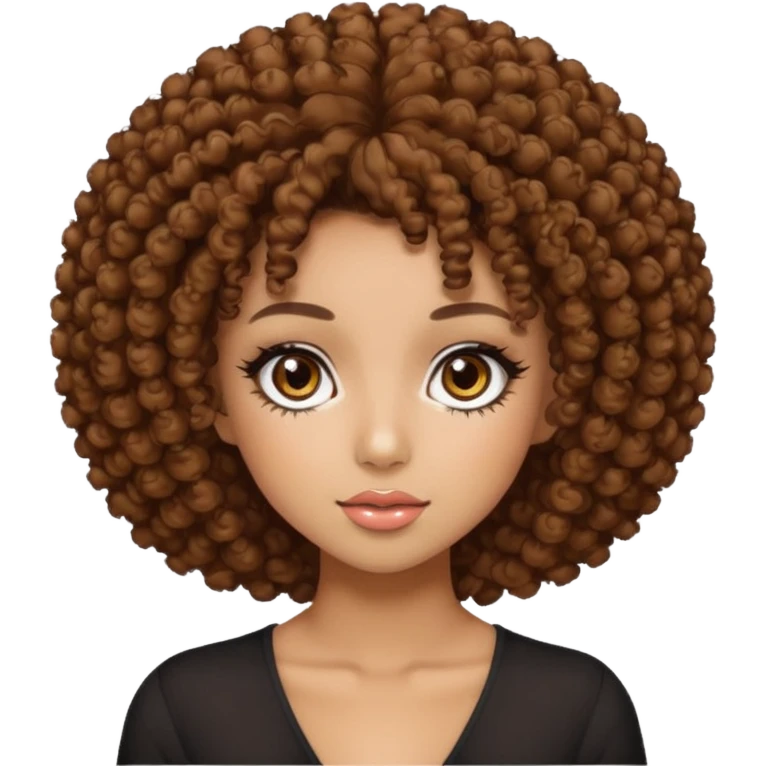 Naturally tan skin girl short brown curly afro hrown eyes gyaru emoji