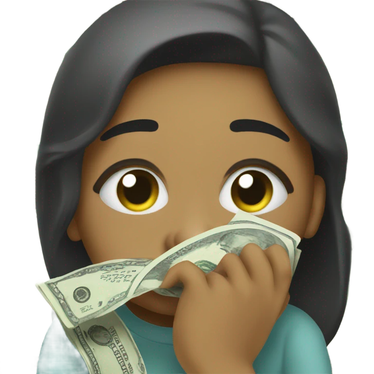 Wiping tears with dollar bill emoji
