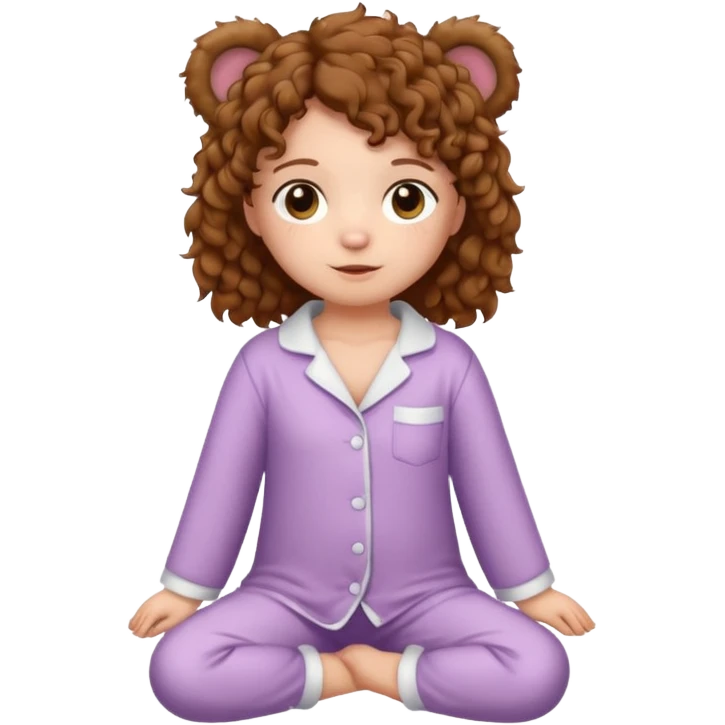 brown eyes, brown curly hair, white skin, full body in cute pijama bear emoji