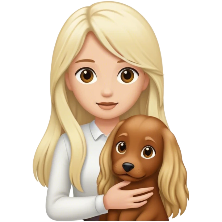 white blonde women holding a long haired brown doxen  emoji