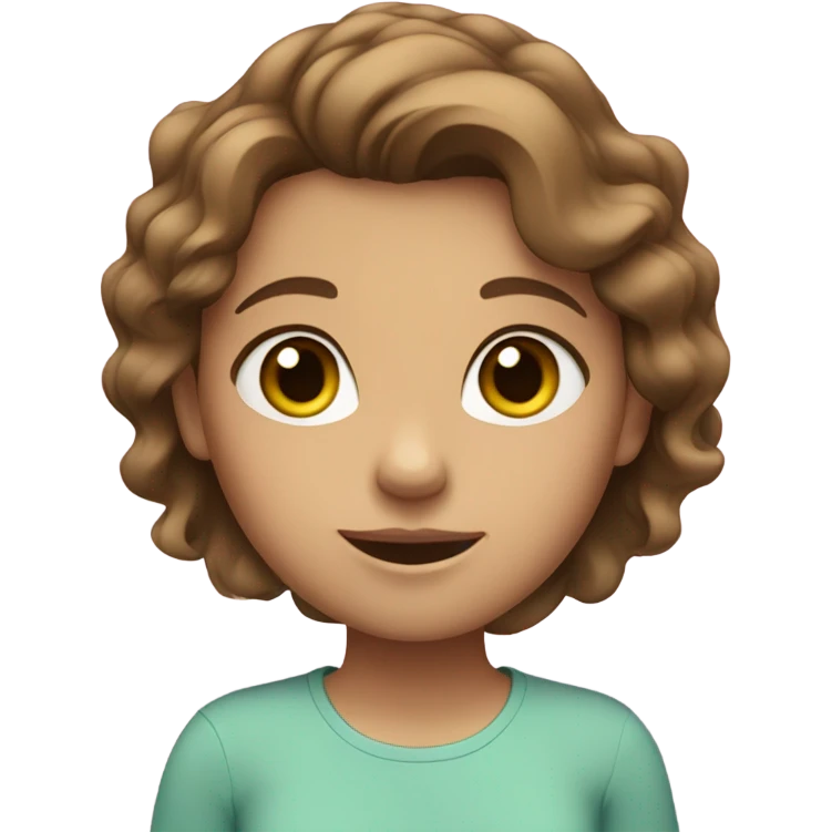 Girl with brown wavy hair, Blue/green eyes, a light tan and a pink shirt emoji