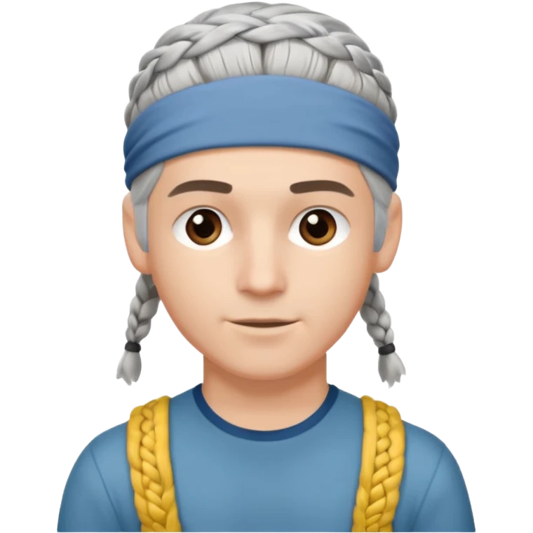 young climber man with white/grey braided hair and headband emoji