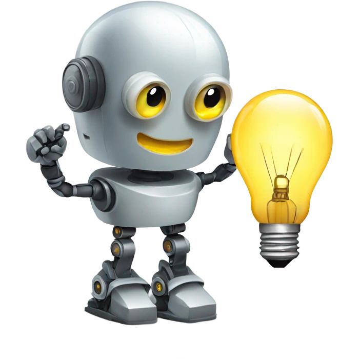 robot holds a light bulb emoji
