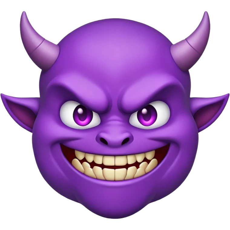 purple demon emoji face with small fangs and mischievous smile emoji