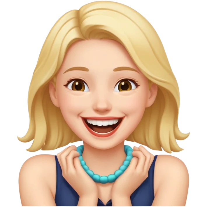 girl laughing with hands around her neck  emoji