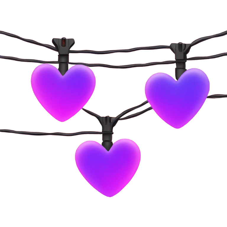 Realistic isolated hot pink and purple heart shaped christmas string lights emoji