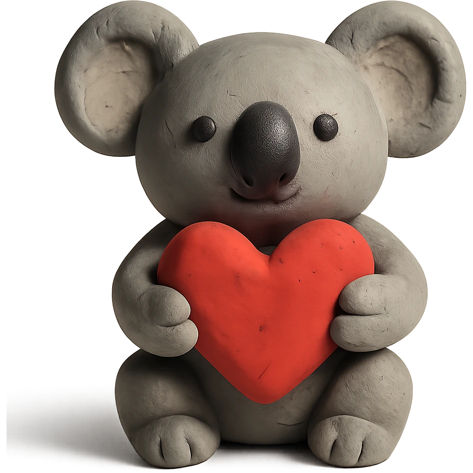 cartoon koala holding a heart in claymation style emoji