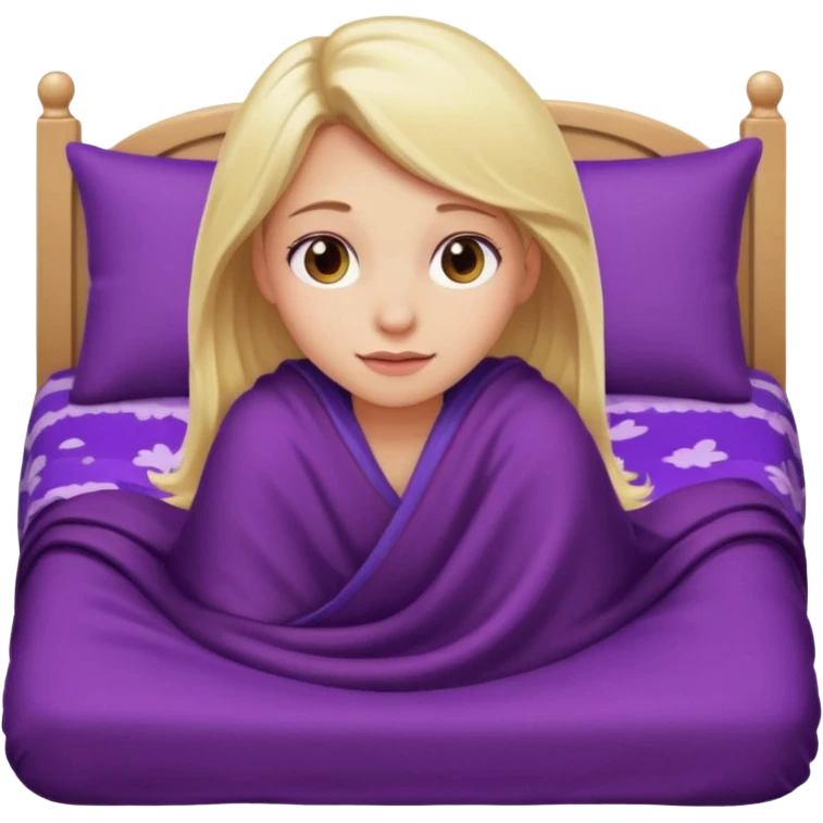 Blonde girl on bed eggplant emoji blankets emoji