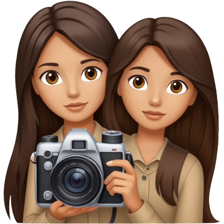 beautiful top model brunette girl long hair holding a camera  emoji