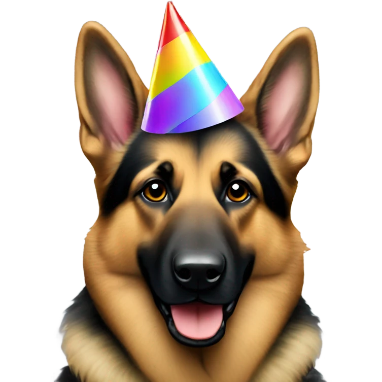 German shepherd wearing a birthday hat  emoji