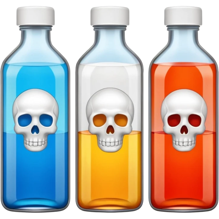 embalming fluid bottles in different colors with different logos emoji
