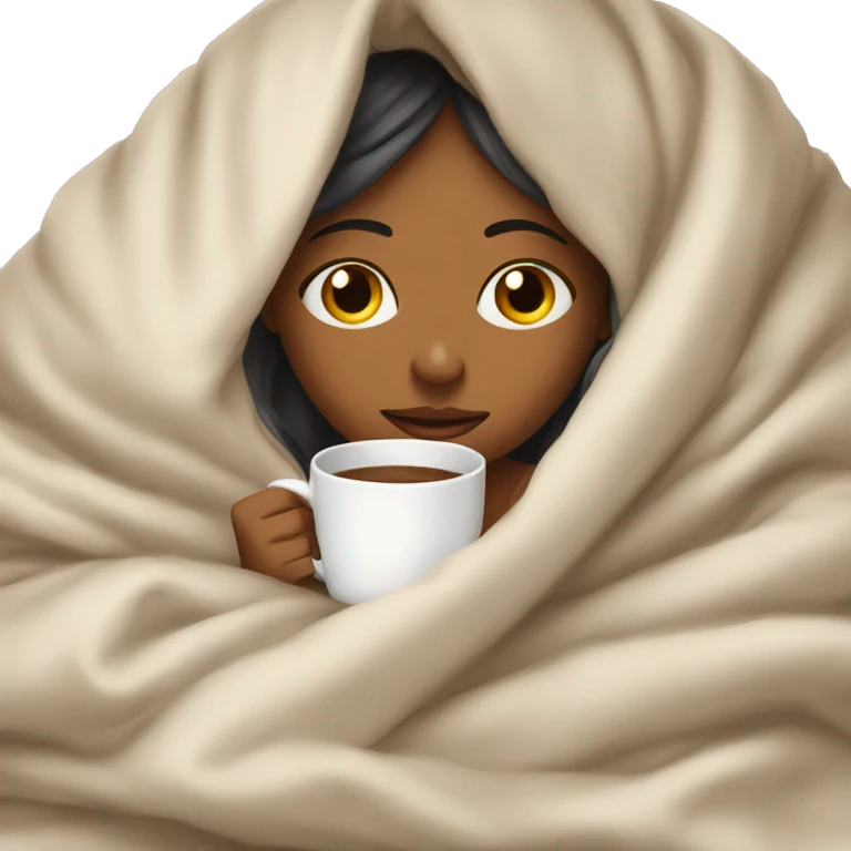 girl inside a blanket sipping coffee eyes closed emoji