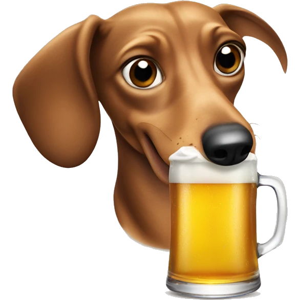 sneaky weiner dog looking sneaky and he’s drinking a beer emoji