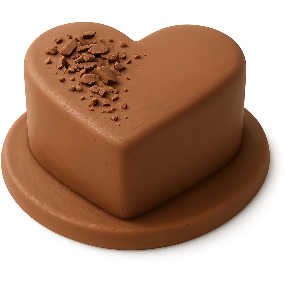 heart-shaped chocolate fondant cake with chocolate shavings, transparent background emoji