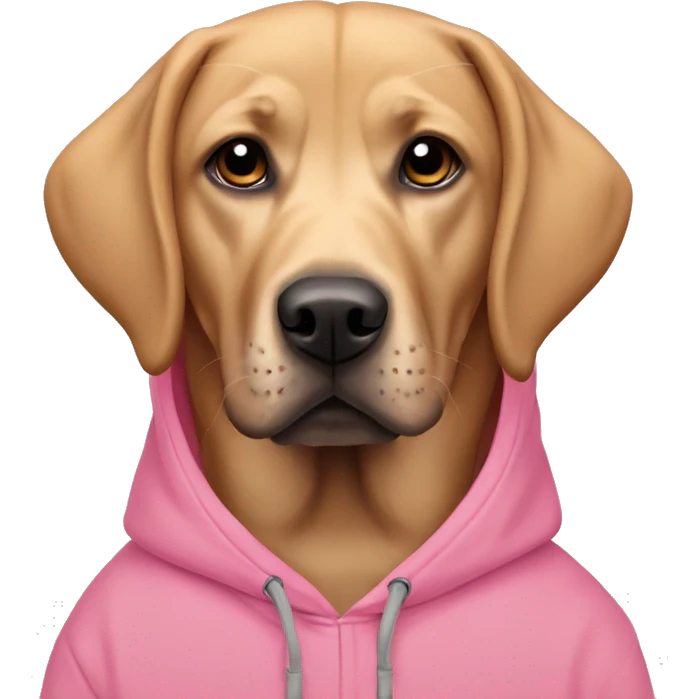 Labrador mixed with beagel wearing pink hoodie emoji