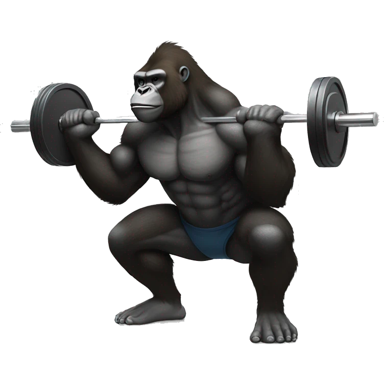 Gym gorilla doing a weighted squats with a barbell emoji