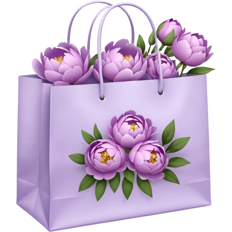 Realistic white shopping bag with lilac peonies in it emoji