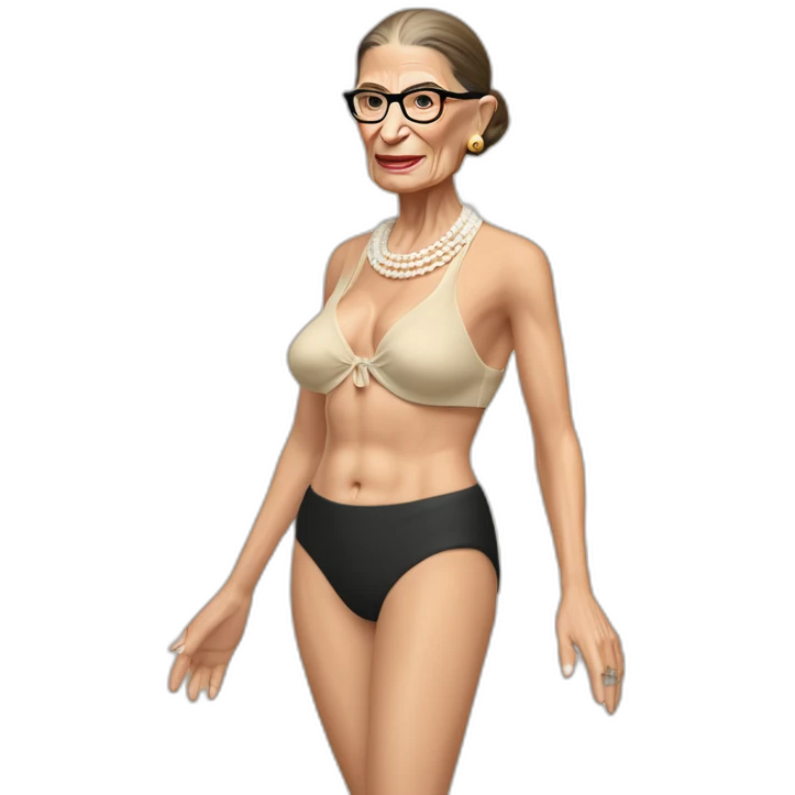 sexy ruth bader ginsburg wearing a string bikini bottoms bare chest (full body, ios17, top less, cream colored bikini) emoji