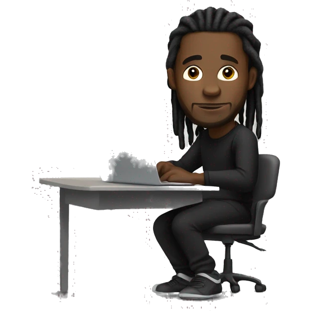 Black-guy-with-dreads-wearing-black-trackstuit-sitting-down-on-chair facing-foward-focused-on-laptop-computer- emoji