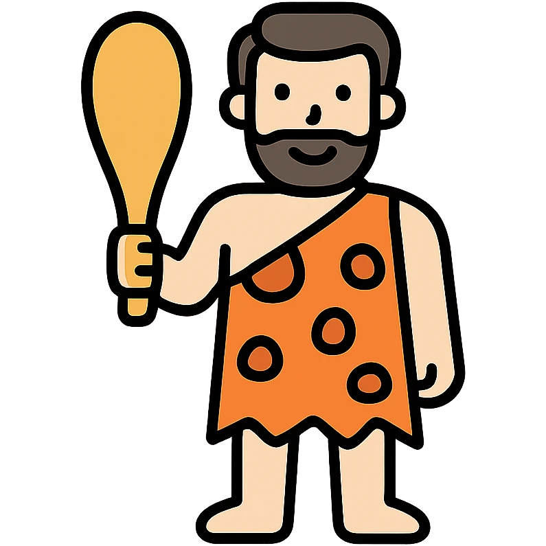 modern man in a caveman costume, cartoon, clear outlines emoji
