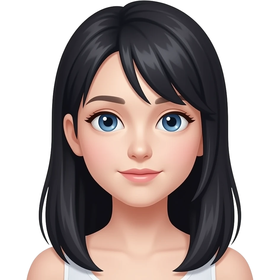 fille yeux bleus longs cheveux noirs derrière les oreilles et peau blanche très pâle emoji