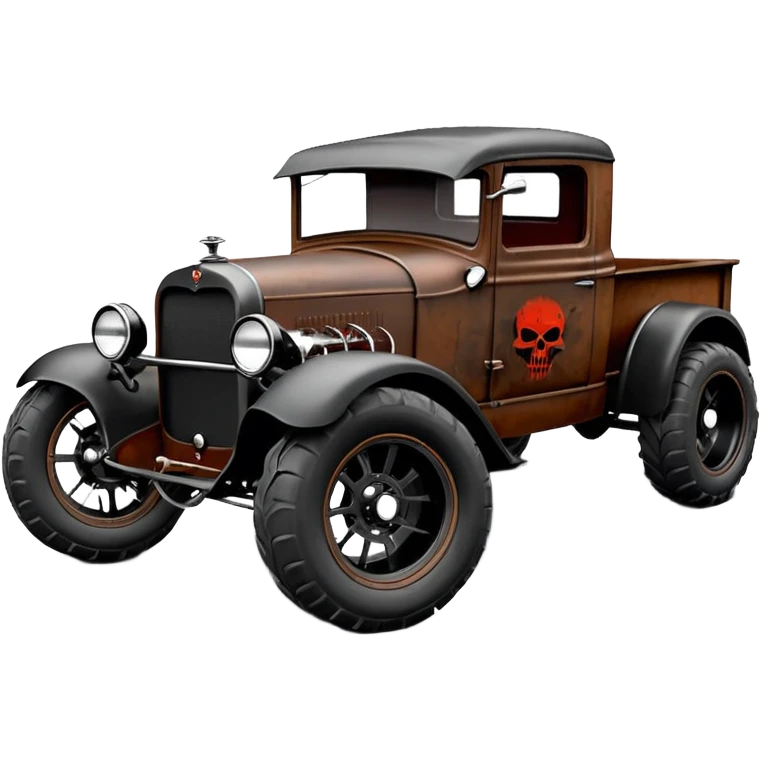 1:10 off-road pot-smoking rusting Basher style 1927 blackened tarnished hotrod rat rod streamlined anime vampire ghostly-glowing Dodge zombie infected extended-cab rc bulging pickup (extra wide low-profile pin tires chrome wheels with fenders) emoji