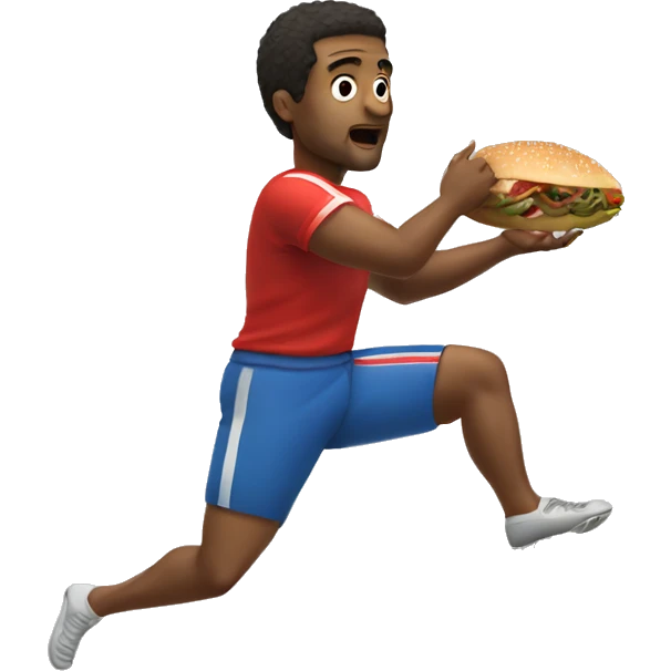 a man holding a kebab whilst kicking a football emoji