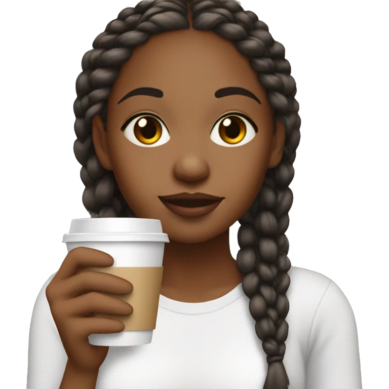 A African American girl with medium knotless braids sipping coffee  emoji