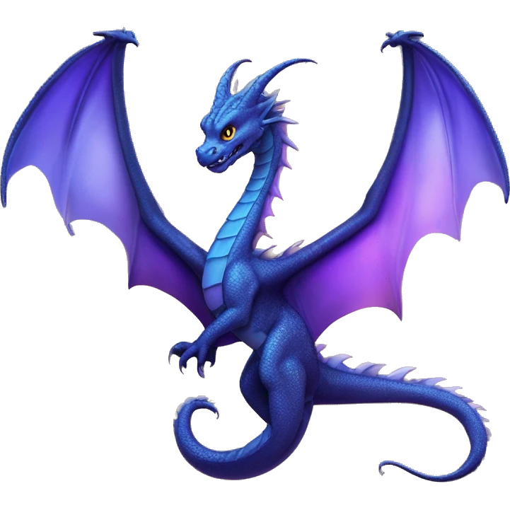 Dragon serpentiforme avec des écailles métalliques scintillantes. Noir profond avec des accents argentés et violets, des yeux éclatants d’azur.
Une longue queue sinueuse, des ailes semi-transparentes, des cornes courbées élégantes, et des griffes acérées. emoji