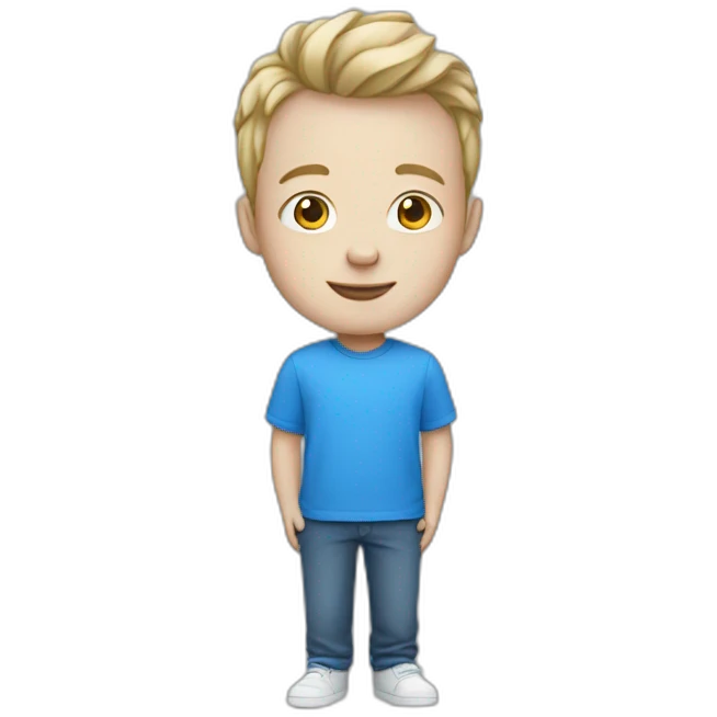 Boy with white skin in blue clothes with laptop  emoji