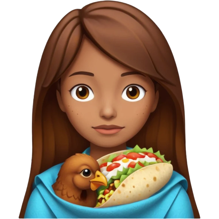 Girl with brown hair "resting chicken burrito face" emoji