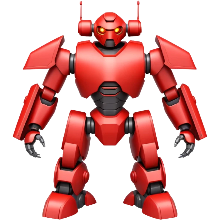 powerful battle robot, bulky armor, sharp edges, glowing red lights, large shoulder cannons, intimidating pose, 3D cartoon, mobile game icon style, clean background, no text, no watermark
 emoji