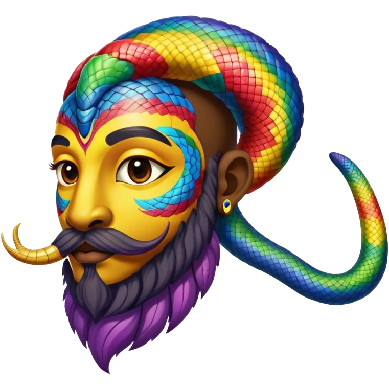 Oxumarê, African deity as rainbow serpent with human face, having a small goatee beard and a beauty mark on the left side below the lip emoji