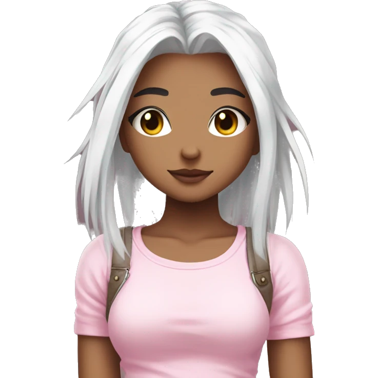 cute anime girl with white hair and a pink crop top with ripped jeans emoji