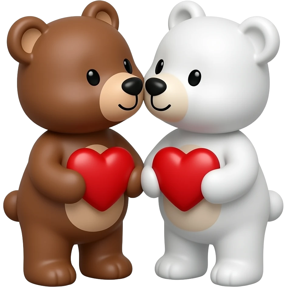 I want one brown bear teddy kissing on cheek white bear teddy both holding heart emoji