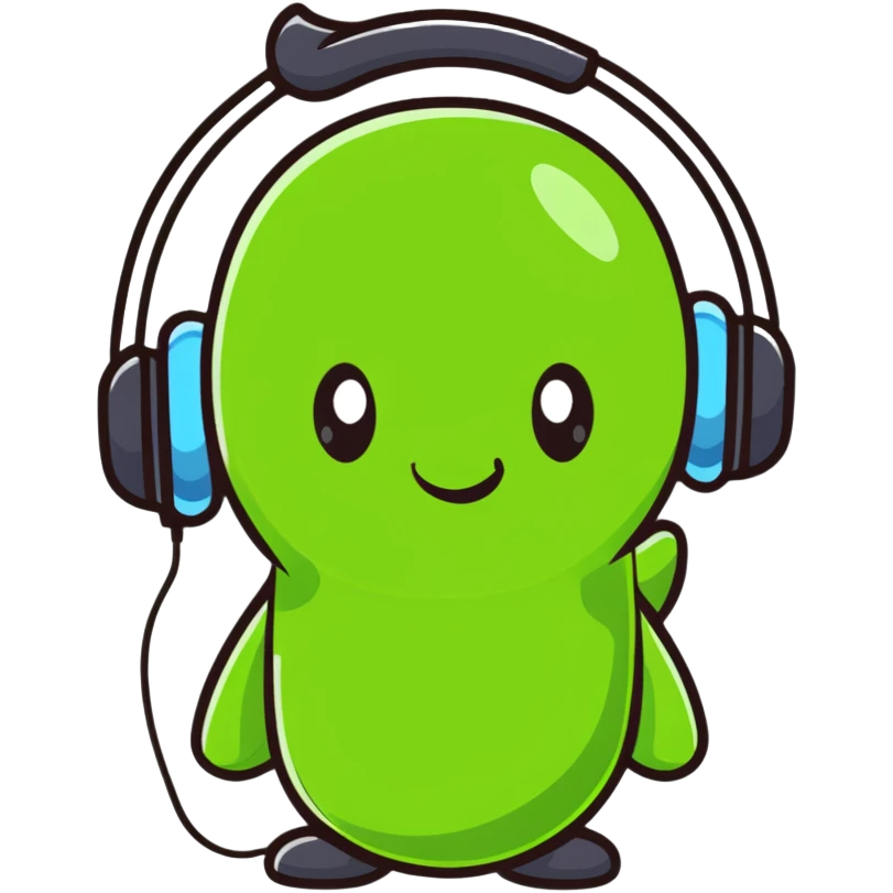 cute green pea wearing headphones emoji