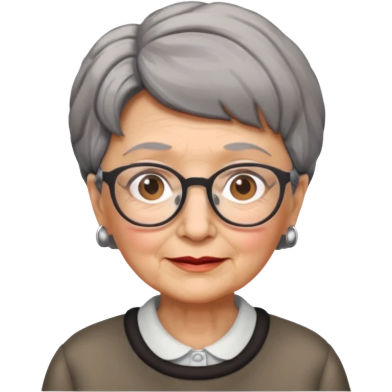 grandma, short gray and brown  hair and glasses emoji
