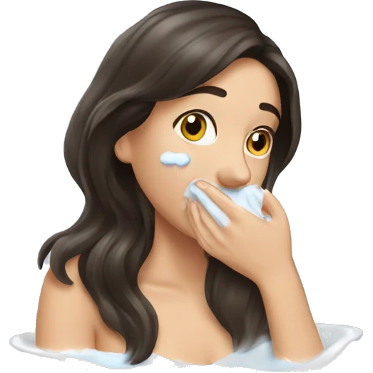 Pretty brunette woman washing her face  emoji